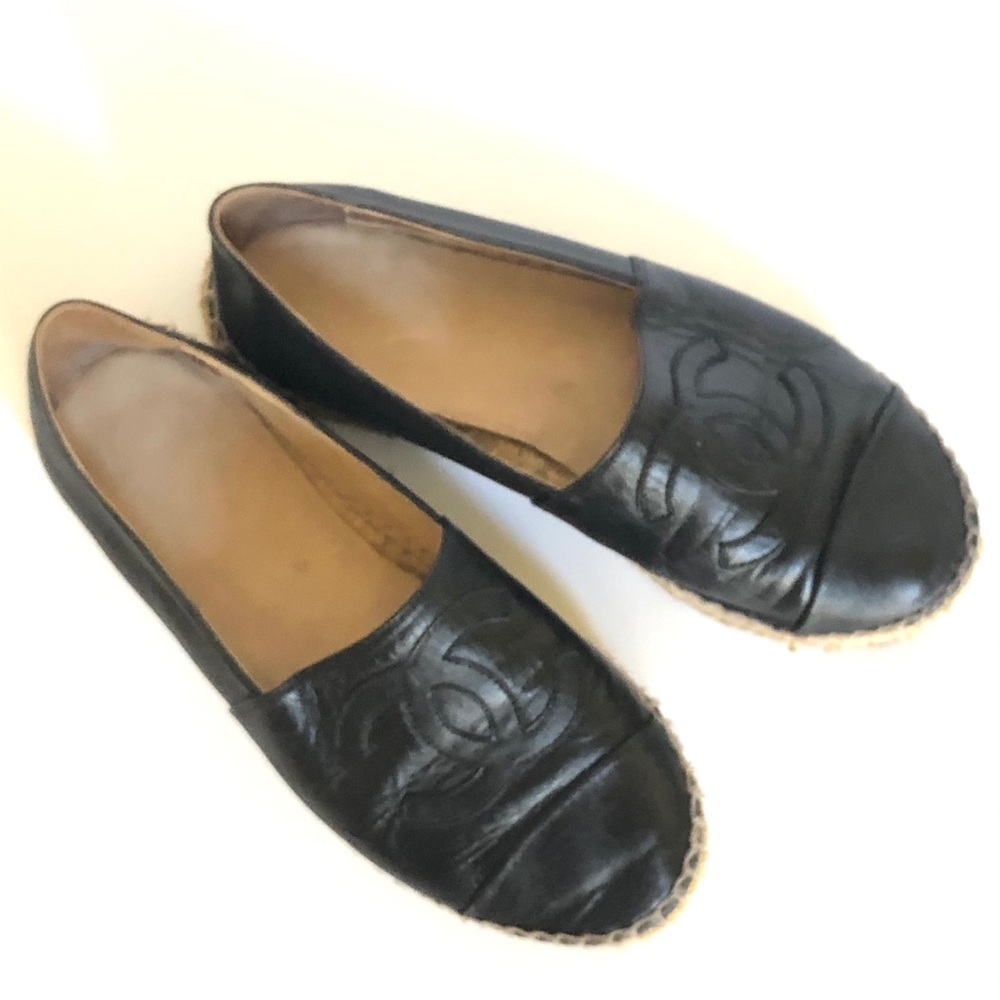 Chanel Lambskin CC Espadrilles 39 Black